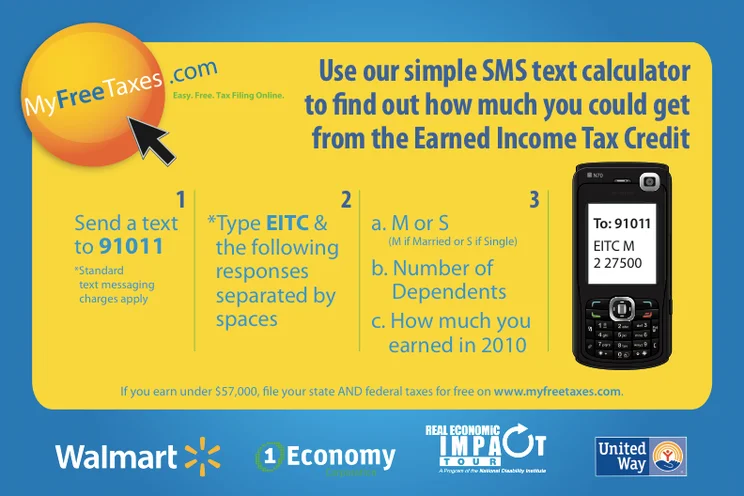 A postcard for the "My Free Taxes" app from Applications For Good.