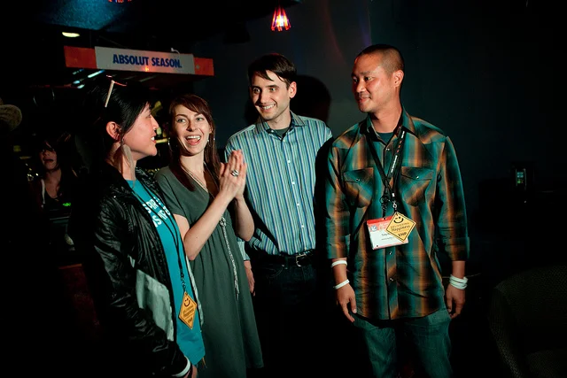 Tony Hsieh, Jenn Lim, Frank Gruber, Jen Consalvo at Tech Cocktail SXSW presented by LiveShare from Cooliris