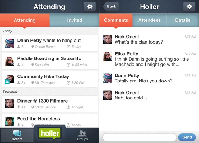 Holler App Screen-shots
