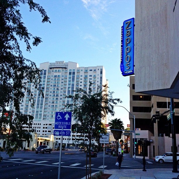 Zappos HQ with new neon sign from Las Vegas Blvd