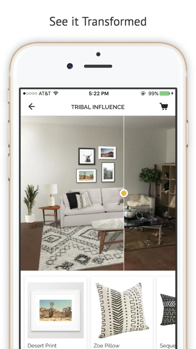 Hutch screen shot of final idea with products feature in app