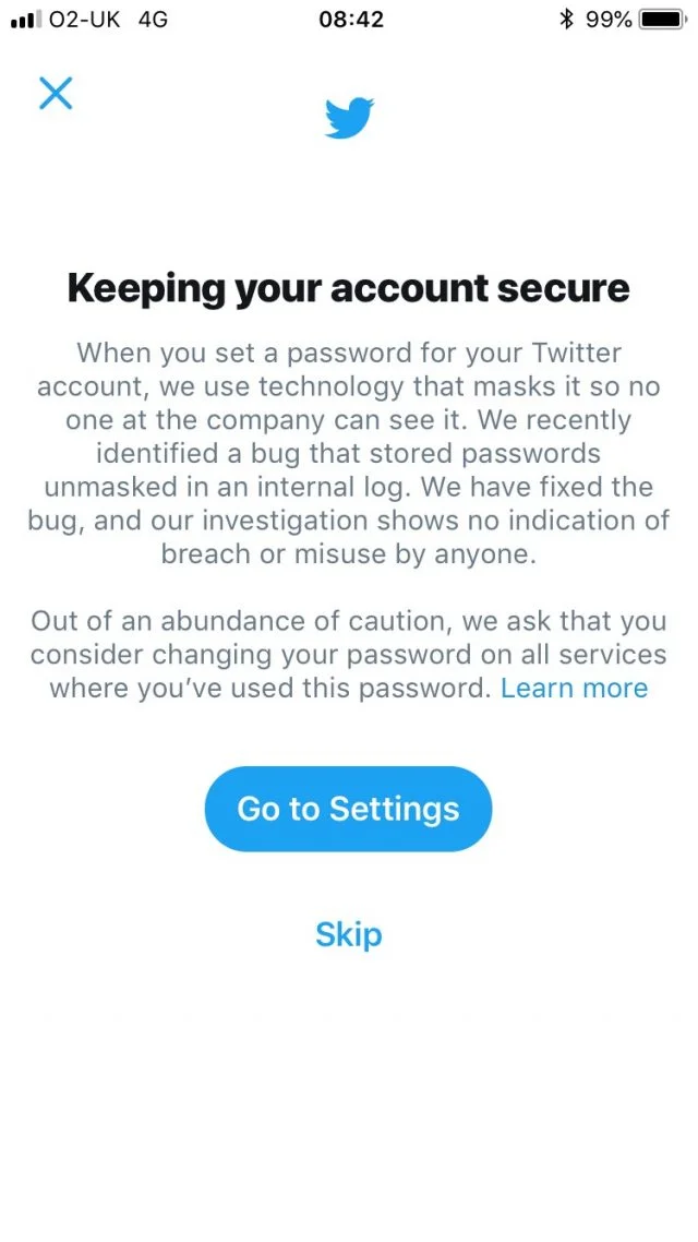 Twitter Password Warning