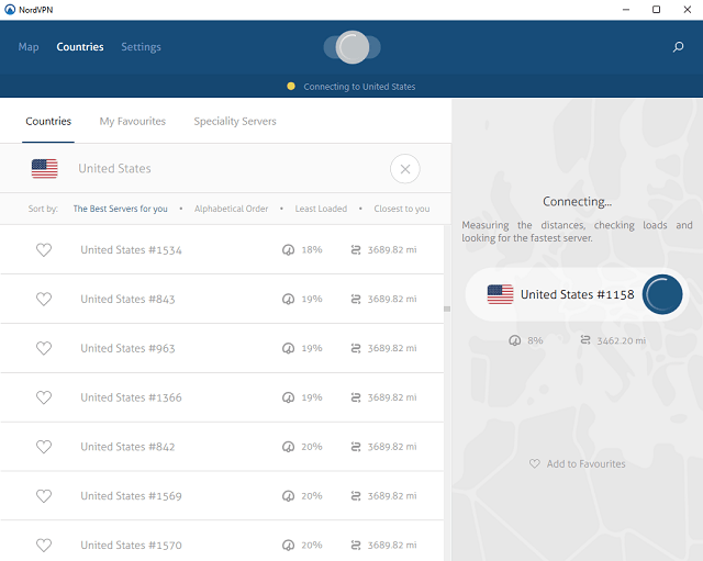 NordVPN connecting to US server