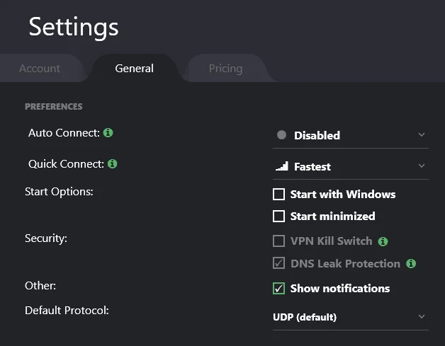 ProtonVPN Settings