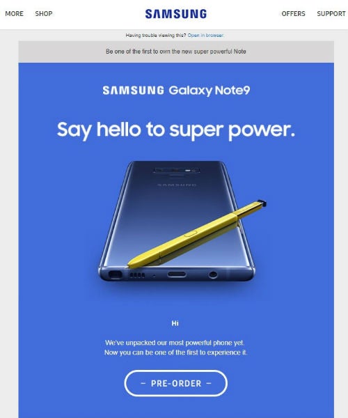 Samsung Galaxy Note 9 Leak on Samsung's website