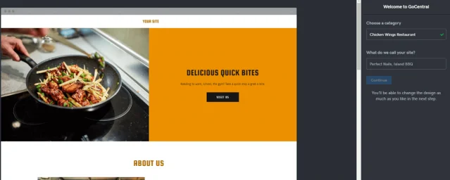 GoDaddy GoCentral Category Chooser