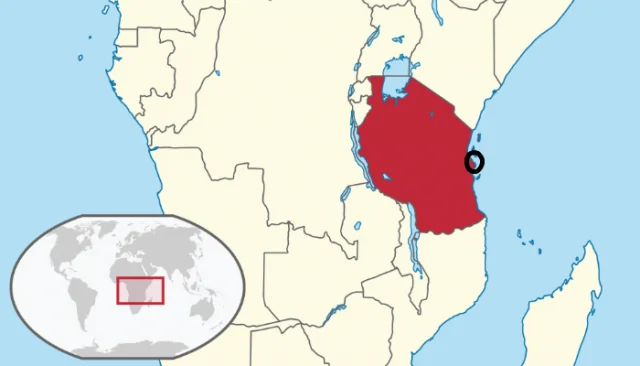 Tanzania on map of Africa