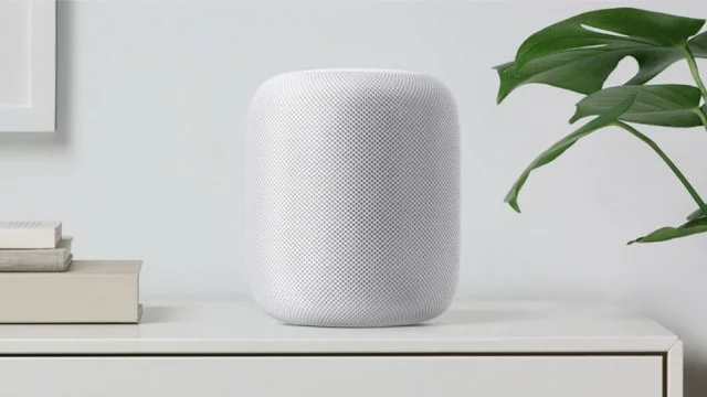 Apple HomePod on shelf