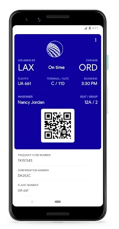 Google Assistant showing boarding pass
