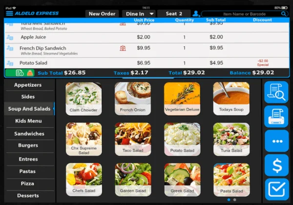 Aldelo POS menu and order mangement
