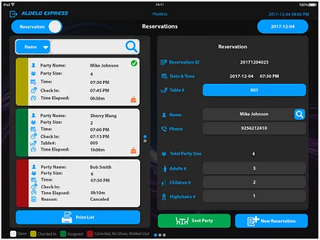 Aldelo Express POS reservations