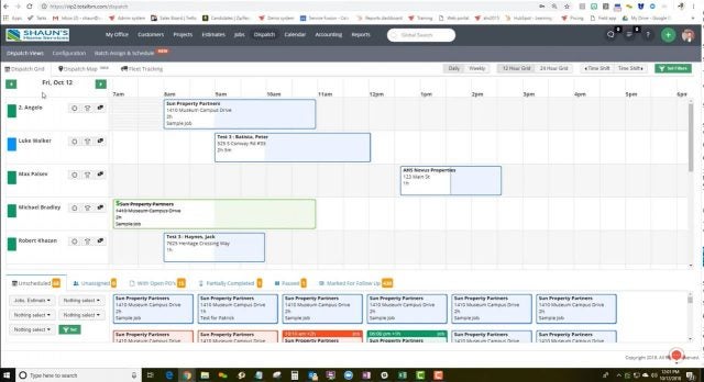 Service Fusion Dispatch: calendar