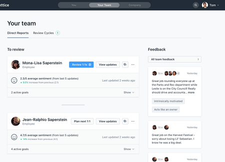 Lattice performance management lists direct reports