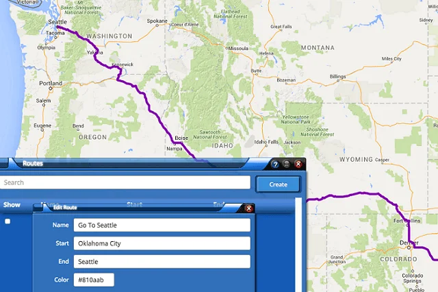 US Fleet Tracking route map