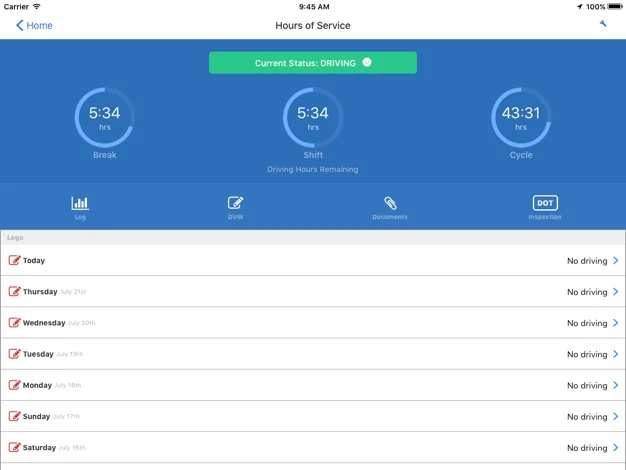 Samsara ELD software hours of service
