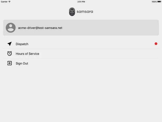Samsara ELD software on iPad