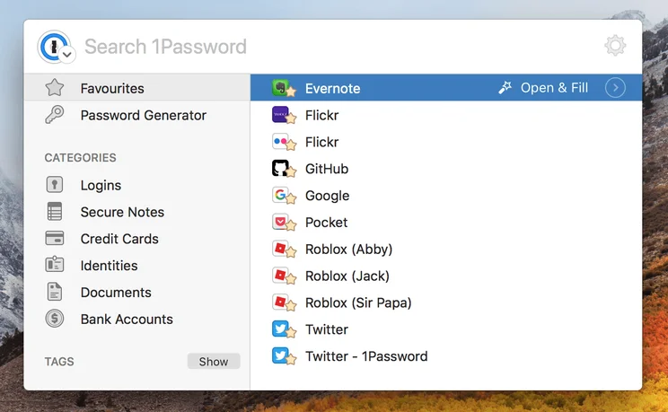 1Password Favorites