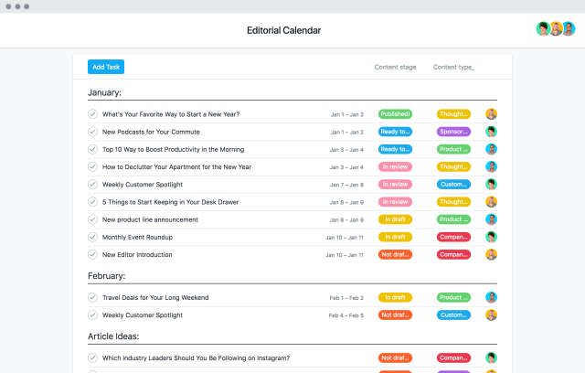 Asana Calendar