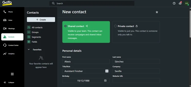 Screenshot of GoTo Connect. Source: Tech.co testing