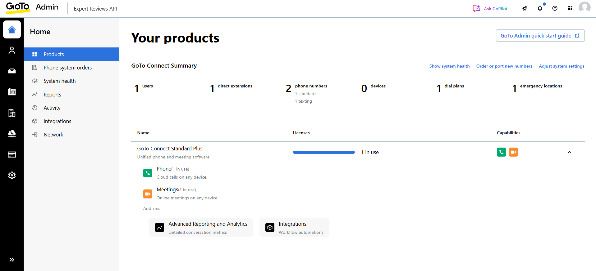 Screenshot of GoTo Connect testing. Source: Tech.co testing