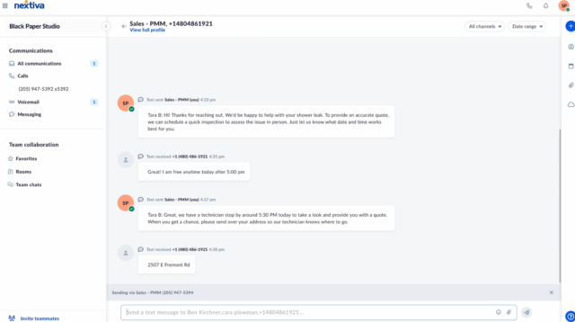 Nextiva Communication Channels. Source: Nextiva demo