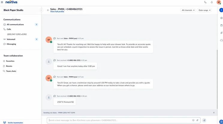 Nextiva Communication Channels. Source: Nextiva demo