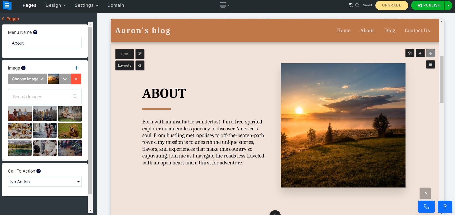 Screenshot of Site123 in action