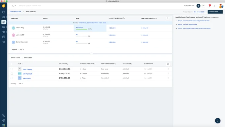 Freshworks CRM Sales Forecast