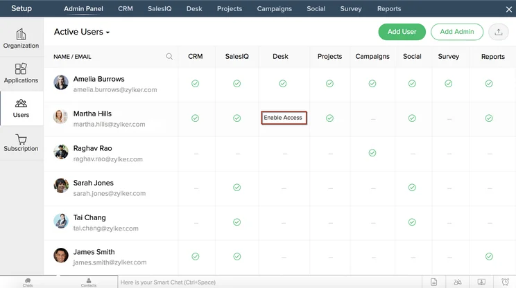 Zoho CRM admin panel