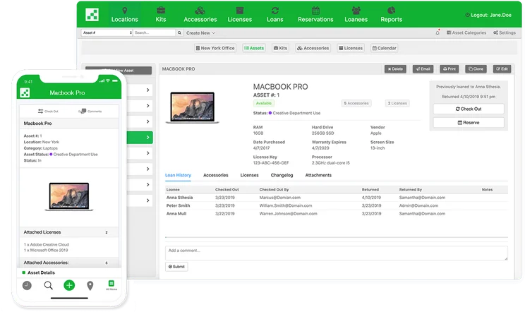 Reftab asset tracking on desktop and mobile
