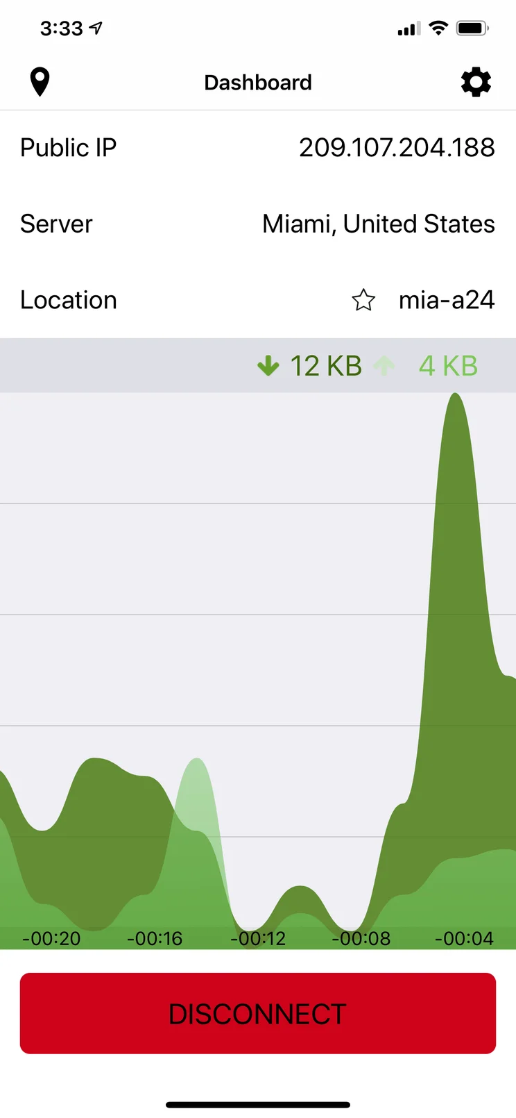 IPVanish iPhone Screenshot Example