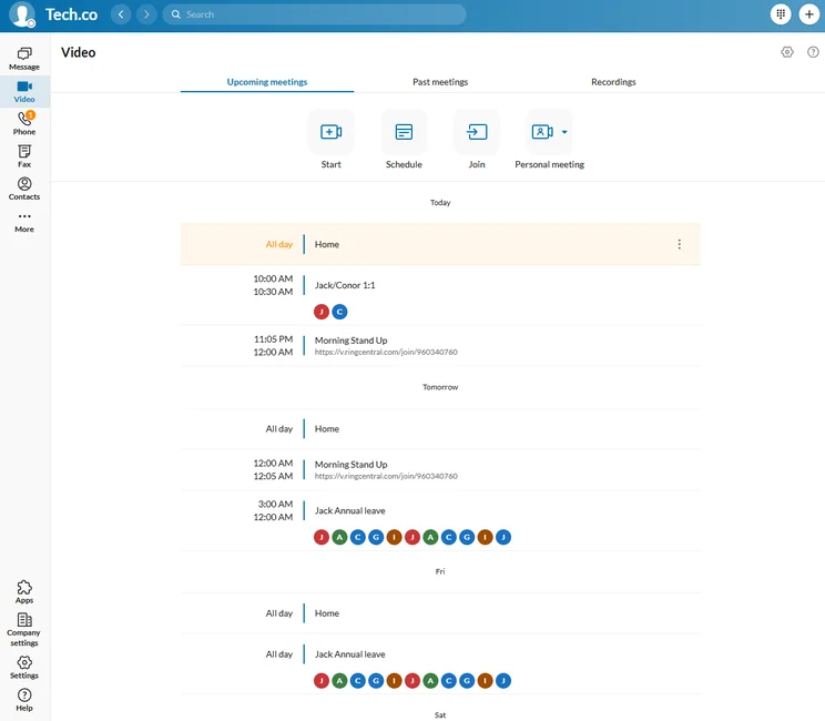 RingCentral Upcoming Meetings