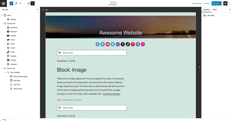 GoDaddy WordPress template editor
