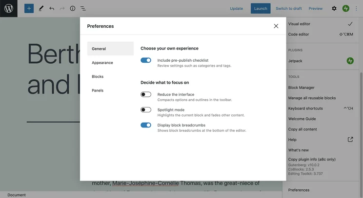 WordPress preferences