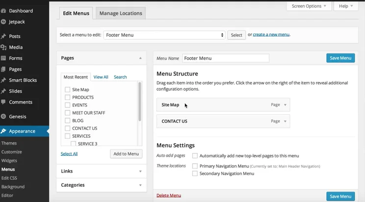 Menu navigation in WordPress