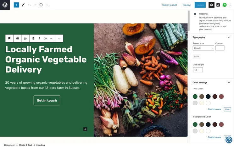 WordPress website editor