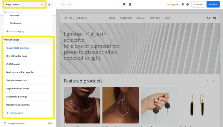 Weebly product pages