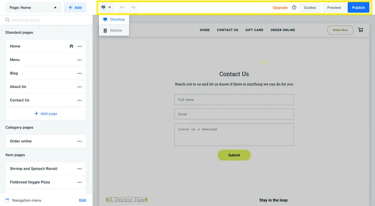 Weebly editor: contact