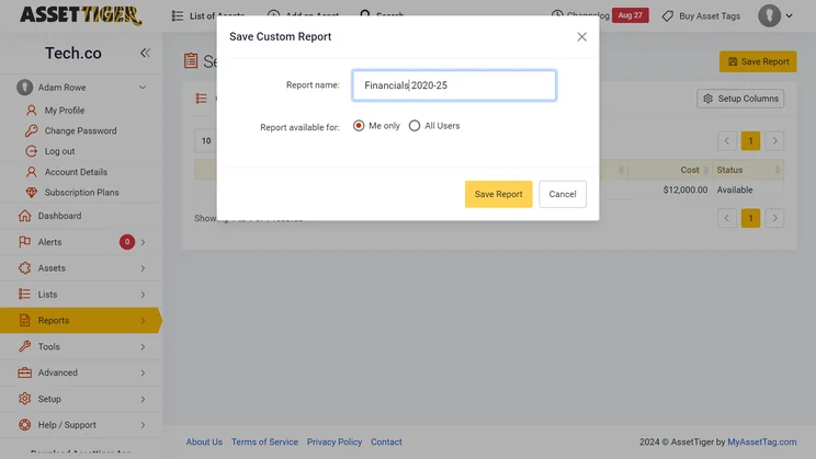 AssetTiger lets users generate custom reports.