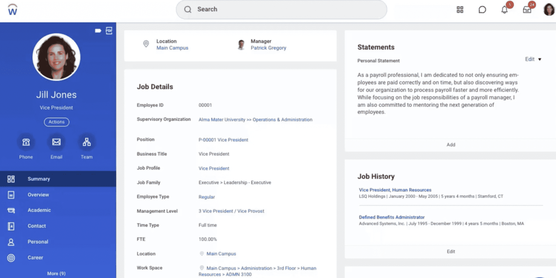 Screenshot of Workday employee profile. Source: Surety Systems
