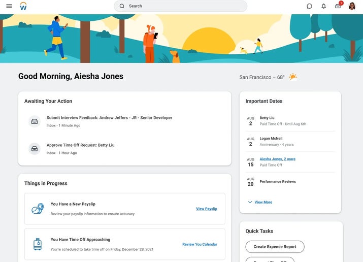 Screenshot of Workday interface. Source: TechCrunch