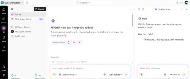 Screenshot of ClickUp Brain. Source: Tech.co testing