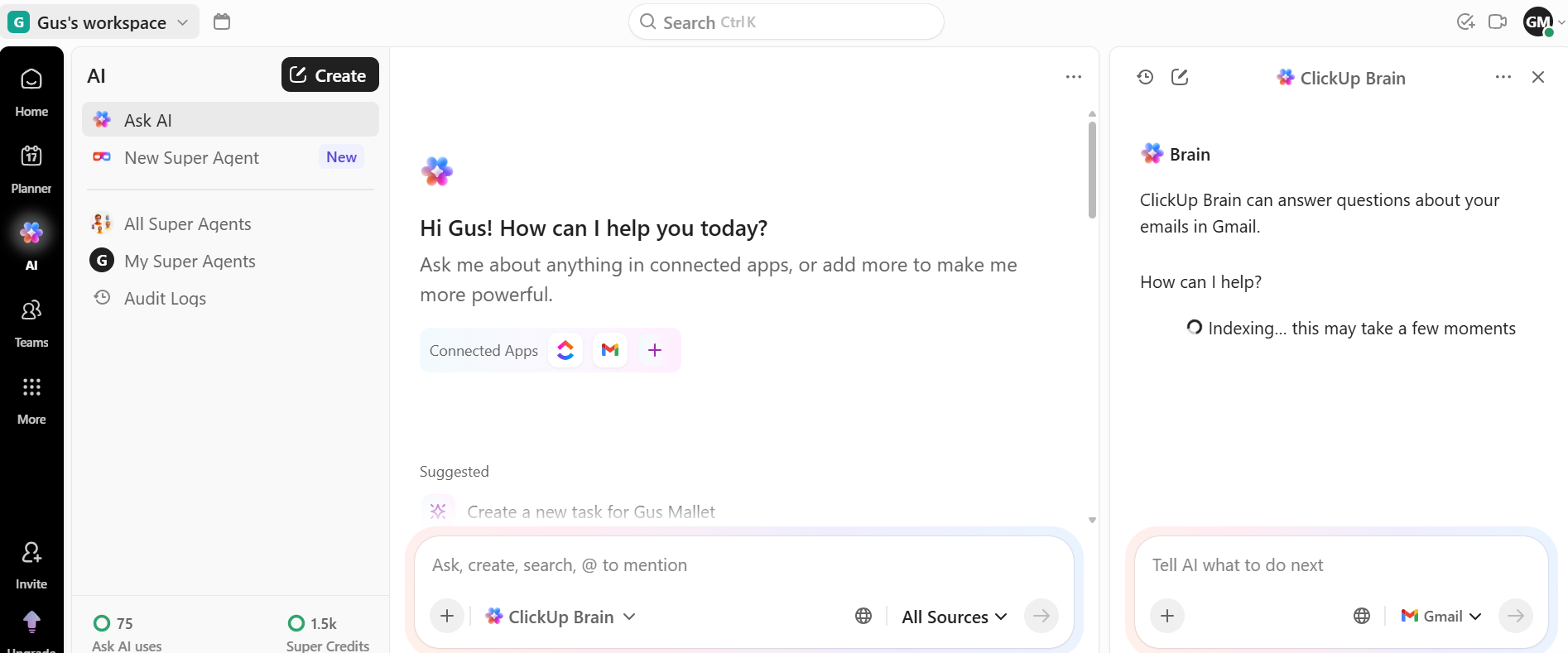 Screenshot of ClickUp Brain. Source: Tech.co testing