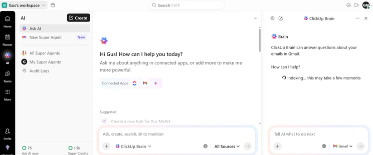 Screenshot of ClickUp Brain. Source: Tech.co testing