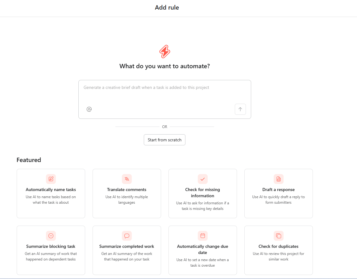 Screenshot of Asana AI. Source: Tech.co testing