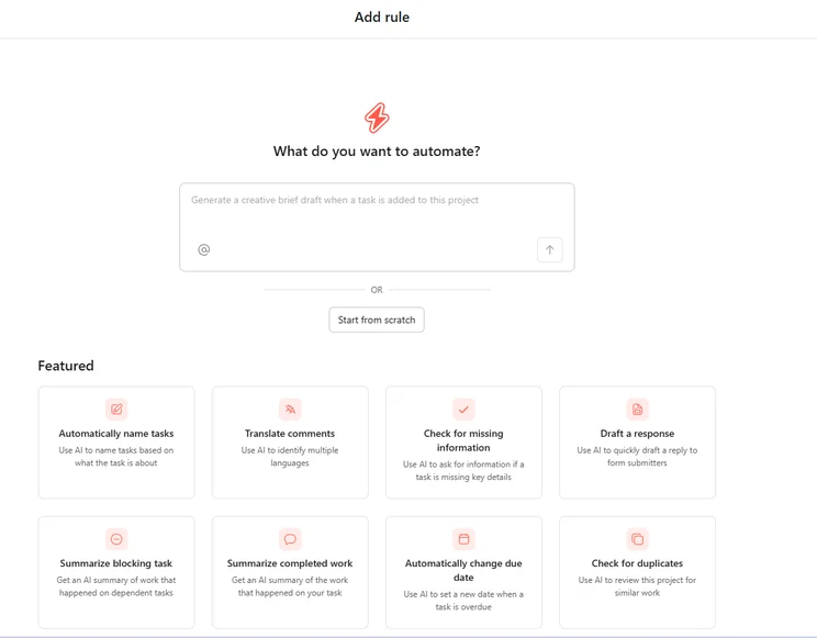 Screenshot of Asana AI. Source: Tech.co testing