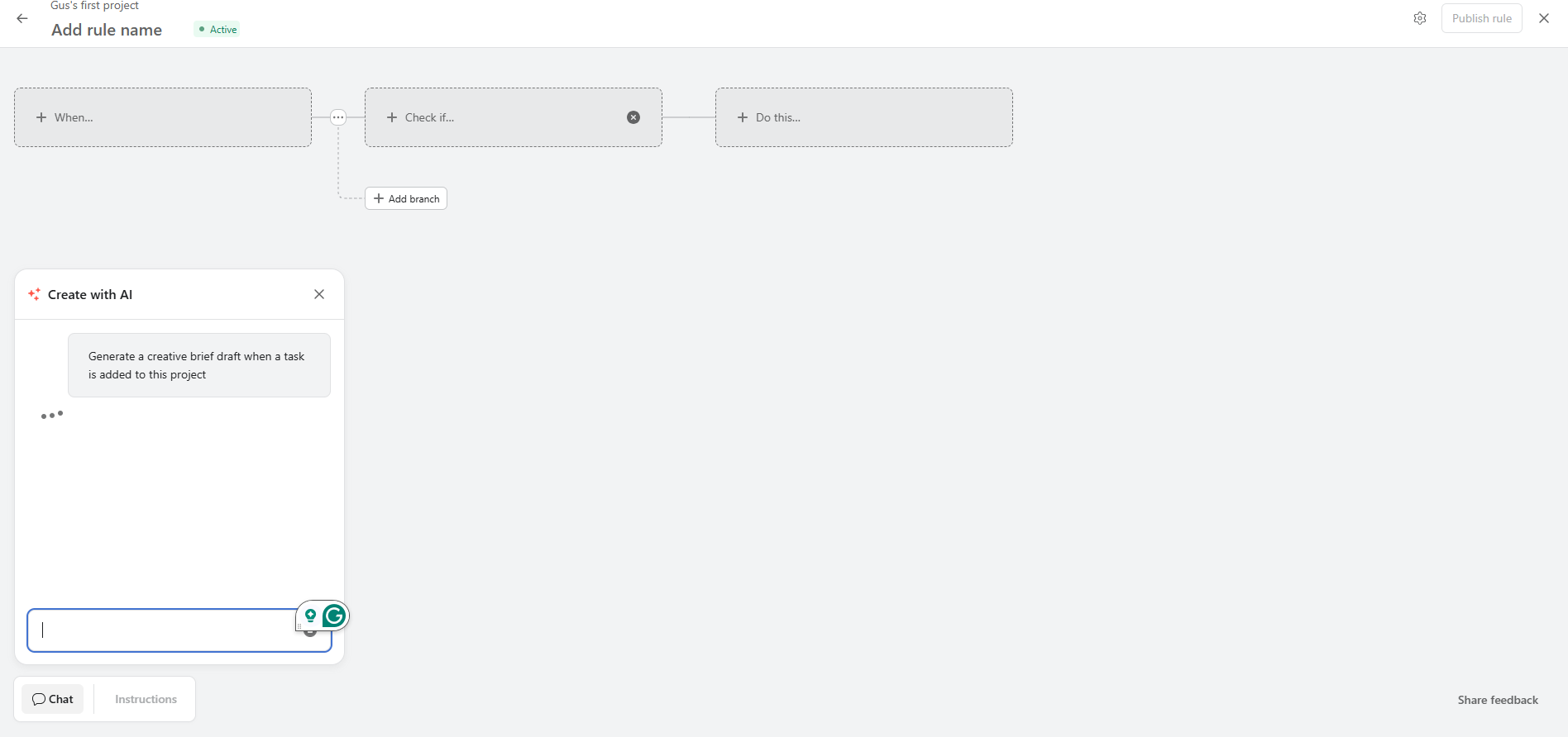 Screenshot of Asana AI. Source: Tech.co testing