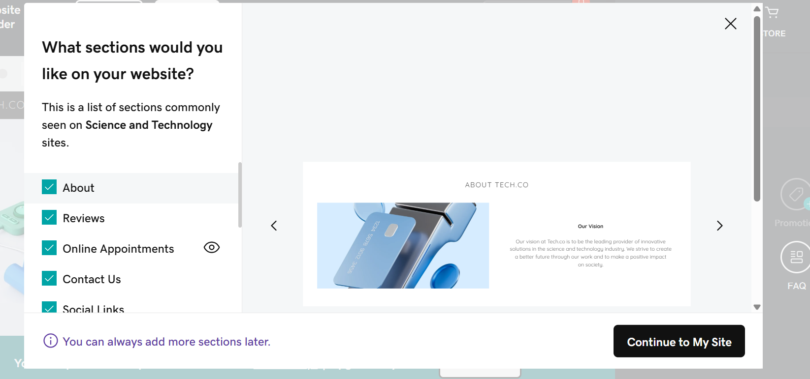 Screenshot of GoDaddy AI-generated website. Source: Tech.co testing