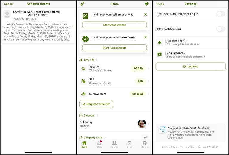 Screenshot of BambooHR mobile app. Source: Connect Team