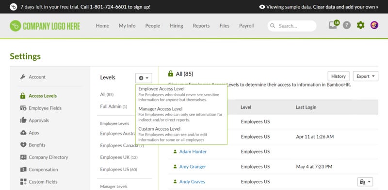 Screenshot of BambooHR permissions settings. Source: Connect Team